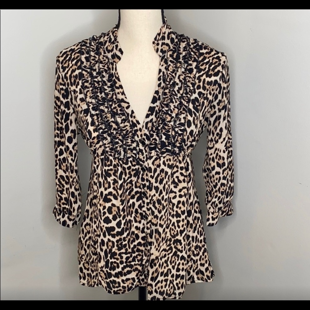 Love Haight leopard print button up tunic - S